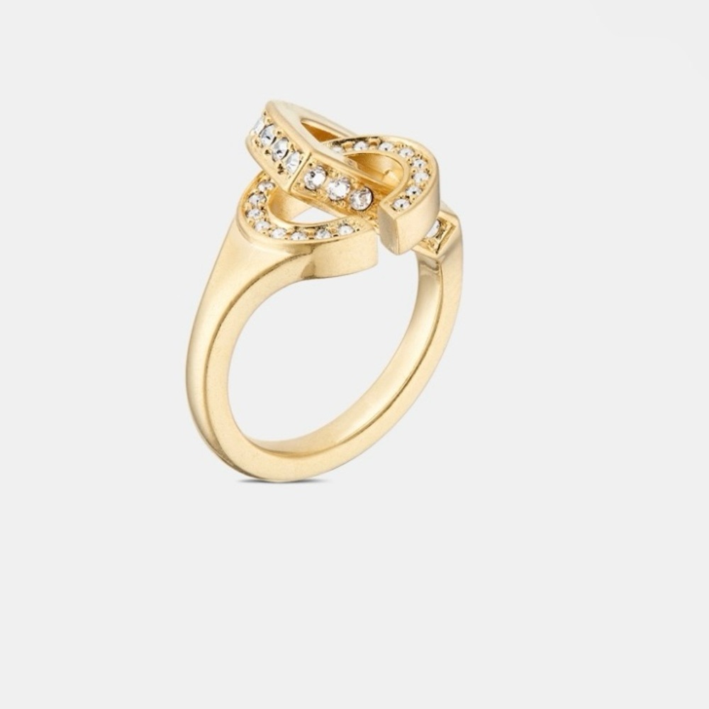 Dior CD LOCK RING Gold-Finish Metal and Silver-Tone Crystals size M